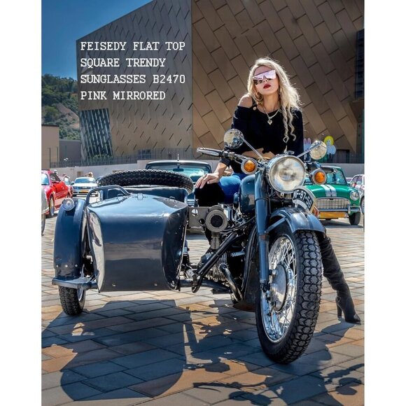 ❤️Women Pink FEISEDY Fashion Siamese Lens Sunglasses Men Succinct Style - Picture 4 of 9